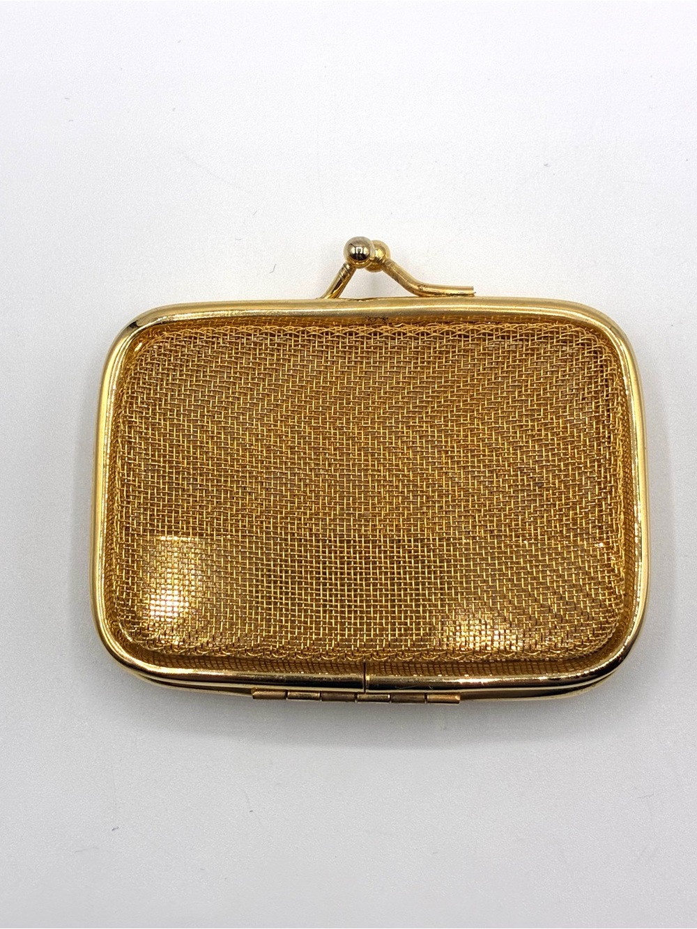 Vintage Gold-Tone Metal Mesh Cage Coin Purse Kiss Lock Closure Made In Italy